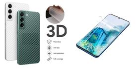 Kit Película Gel Frontal + Película Fibra de Carbono Traseira Compatível Galaxy S21 FE S21FE