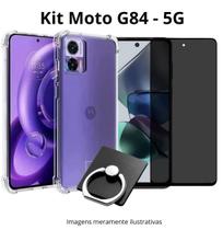 Kit Película Privacidade 3D + Capa Anti Shock + Suporte de Anel para Celular Moto G84 Kit Película Privacidade 3D + Capa Anti Shock + Suporte de Anel para Celular Moto G84