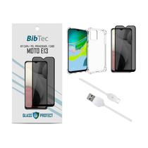 Kit Película Privacidade 3D + Capa Transparente + Cabo USB Tipo C Motorola MOTO E13