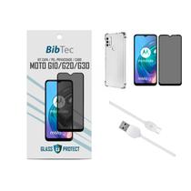 Kit Película Privacidade 3D + Capa Transparente + Cabo USB Tipo C Motorola MOTO G10/G20/G30