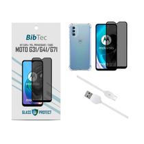 Kit Película Privacidade 3D + Capa Transparente + Cabo USB Tipo C Motorola MOTO G31/G41/G71