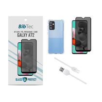Kit Película Privacidade 3D + Capa Transparente + Cabo USB Tipo C Samsung Galaxy A72