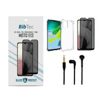 Kit Película Privacidade 3D + Capa Transparente + Fone de Ouvido Motorola MOTO E13