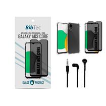 Kit Película Privacidade 3D + Capa Transparente + Fone de Ouvido Samsung Galaxy A03 CORE