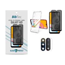 Kit Película Privacidade 3D + Capa Transparente + Película de Câmera Samsung Galaxy A01 Kit Película Privacidade 3D + Capa Transparente + Película de Câmera Samsung Galaxy A01