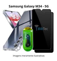 Kit Película Privacidade 3D de Vidro + Capinha + Cabo Carregador Tipo C P/ Samsung Galaxy M34 Kit Película Privacidade 3D de Vidro + Capinha + Cabo Carregador Tipo C P/ Samsung Galaxy M34