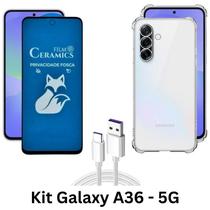 Kit Película Privacidade Fosca + Capinha Silicone TPU + Cabo Tipo C para Samsung Galaxy A36 5G