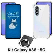 Kit Película Privacidade Fosca + Capinha Silicone TPU + Suporte de Anel para Samsung Galaxy A36 5G Kit Película Privacidade Fosca + Capinha Silicone TPU + Suporte de Anel para Samsung Galaxy A36 5G