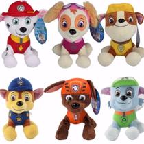Kit Pelúcia Patrulha Canina Com 6 Peças 22 Cm Músical Marshal Chease Skye Rocky Rubble