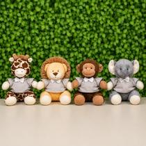 Kit Pelúcia Safari Bebê 4 Peças 15cm Leão Elefante Macaco Girafa Decoração Infantil Quarto Bebê