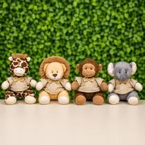 Kit Pelúcia Safari Bebê 4 Peças 15cm Leão Elefante Macaco Girafa Decoração Infantil Quarto Bebê