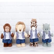 KIT PELUCIA SAFARI EM PÉ 20cm : LEÃO, ELEFANTE, MACACO, GIRAFA