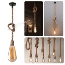 Kit Pendente Corda Luminaria Rústico Com 1 Lâmpada ST64 Luz Led KIT021