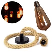 Kit Pendente Corda Retro Vintage Teto E27 1M Metro Bivolt + Lâmpada Filamento LED 4W E27 Luz Quente