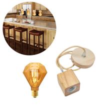 Kit Pendente Rústico Em Madeira Maciça 1M Lâmpada Led Kit Pendente Rústico Em Madeira Maciça 1M Lâmpada Led