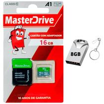 Kit Pendrive Metálico 8Gb Usb 2.0 e Cartão de Memória Micro Sd 16GB Classe 10 - MasterDrive