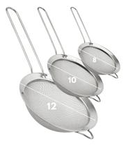 Kit Peneira Inox 3 Un Pra Farinha, Chá, Suco e Confeitaria Kit Peneira Inox 3 Un Pra Farinha, Chá, Suco e Confeitaria