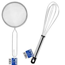 Kit Peneira Inox com Cabo + Batedor de Claras Fuê Aço Inox Kit Peneira Inox com Cabo + Batedor de Claras Fuê Aço Inox