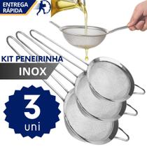 Kit Peneira Inox Malha Fina 8cm 10cm 12cm Coador Coar Escorrer Óleo Bebida Chá Cozinha