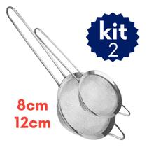 Kit Peneira Inox Malha Fina 8cm 10cm 12cm Coador Coar Escorrer Óleo Bebida Chá Cozinha