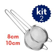 Kit Peneira Inox Malha Fina 8cm 10cm 12cm Coador Coar Escorrer Óleo Bebida Chá Cozinha