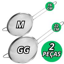 Kit Peneiras 16 e 22 cm Para Cozinha Jogo Peneira Em Aço Inox Coador Manual Multiuso