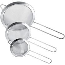 Kit Peneiras de Aço Inox 3 Peças Redonda N8,10 e 12 cm Utensilio para Coar, Peneirar