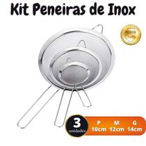 Kit Peneiras em aço inox 10, 12, 14 cm - Origina Line - Peneira Coador Inox Peneirinha Farinha Suco Fruta - PANAMI