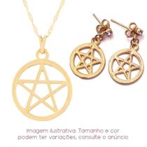 Kit Pentagrama Colar + Brinco Wicca Estrela 5 Pontas - Sunshine Cristais Kit Pentagrama Colar + Brinco Wicca Estrela 5 Pontas - Sunshine Cristais
