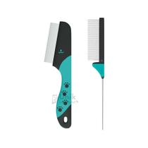 Kit Pente de Pulgas c/ Cabo Azul e Pente Penteado de Metal c/ Cabo Azul Propetz Kit Pente de Pulgas c/ Cabo Azul e Pente Penteado de Metal c/ Cabo Azul Propetz