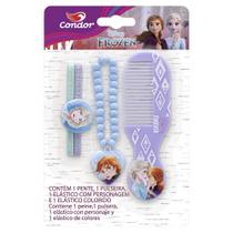Kit pente + elástico com personagem + elástico colorido + pulseira frozen condor Kit pente + elástico com personagem + elástico colorido + pulseira frozen condor