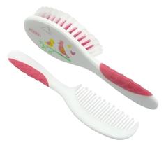 Kit Pente + Escova Soft Passarinho Branco E Rosa - Kuka