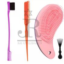 Kit Pente Escovina Baby Hair 2 em 1 + Pente 3 Fileiras Fitagem + Escova Magica Desembaraçar