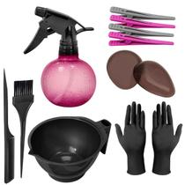 Kit Pente Pincel Cumbuca Borrifador Luva Protetor Clips