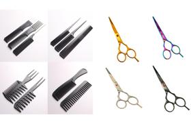 Kit Pente Profissional Cabeleireiro/barbeiro+1 Tesoura Inox Kit Pente Profissional Cabeleireiro/barbeiro+1 Tesoura Inox