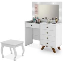 Kit Penteadeira Com Banqueta Em Mdf Branco Kit Penteadeira Com Banqueta Em Mdf Branco