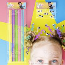Kit Penteado Cabelo Maluco Infantil 10 Hastes Flexíveis de Pelúcia Colorido Candy + 10 Olhos Móveis Autoadesivo