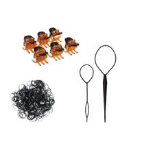 Kit penteado elastico preto 2un agulha magica mini predendor