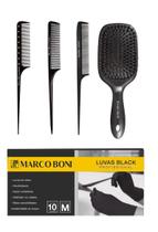 Kit pentes profissionais escova raquete 20un luva black m