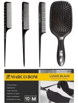 Kit pentes profissionais escova raquete 20un luva black m Kit pentes profissionais escova raquete 20un luva black m