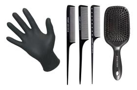 Kit pentes profissionais escova raquete 20un luva black m Kit pentes profissionais escova raquete 20un luva black m