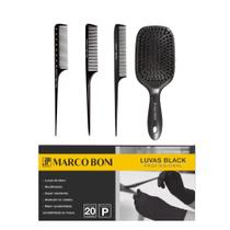 Kit pentes profissionais escova raquete 20un luva black p Kit pentes profissionais escova raquete 20un luva black p