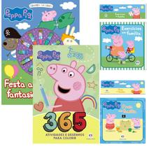 Kit Peppa Pig Giz de cera + 365 Atividades e Desenhos + Banho Peppa Pig - Exercícios em família + Peppa Pig - Praia em - Atividade Educativo Amigo