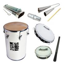 Kit Percussão Com Rebolo Pandeiro Tamborim Reco Ganza Pandeiro