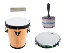 Kit Percussão Md: Timba 35Cm X 10Pol + Pandeiro + Afuchê +