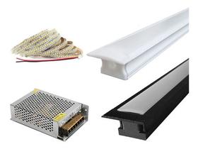 Kit Perfil Embutir 2 Metros + Fonte Alimentação + Fita Led