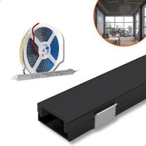Kit Perfil Led Sobrepor All Black 17mm + Fita 240 + Fonte
