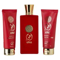 Kit Perfume Ajwaa Vermelho Nusuk Edp Unissex 100ml + Shower Gel 100ml + Body Lotion 100ml
