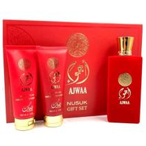 Kit Perfume Ajwaa Vermelho Nusuk Edp Unissex 100ml + Shower Gel 100ml + Body Lotion 100ml