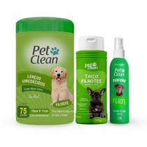 Kit Perfume para caes gatos talco pet banho a seco lenço umedecido Shampoo de cachorro